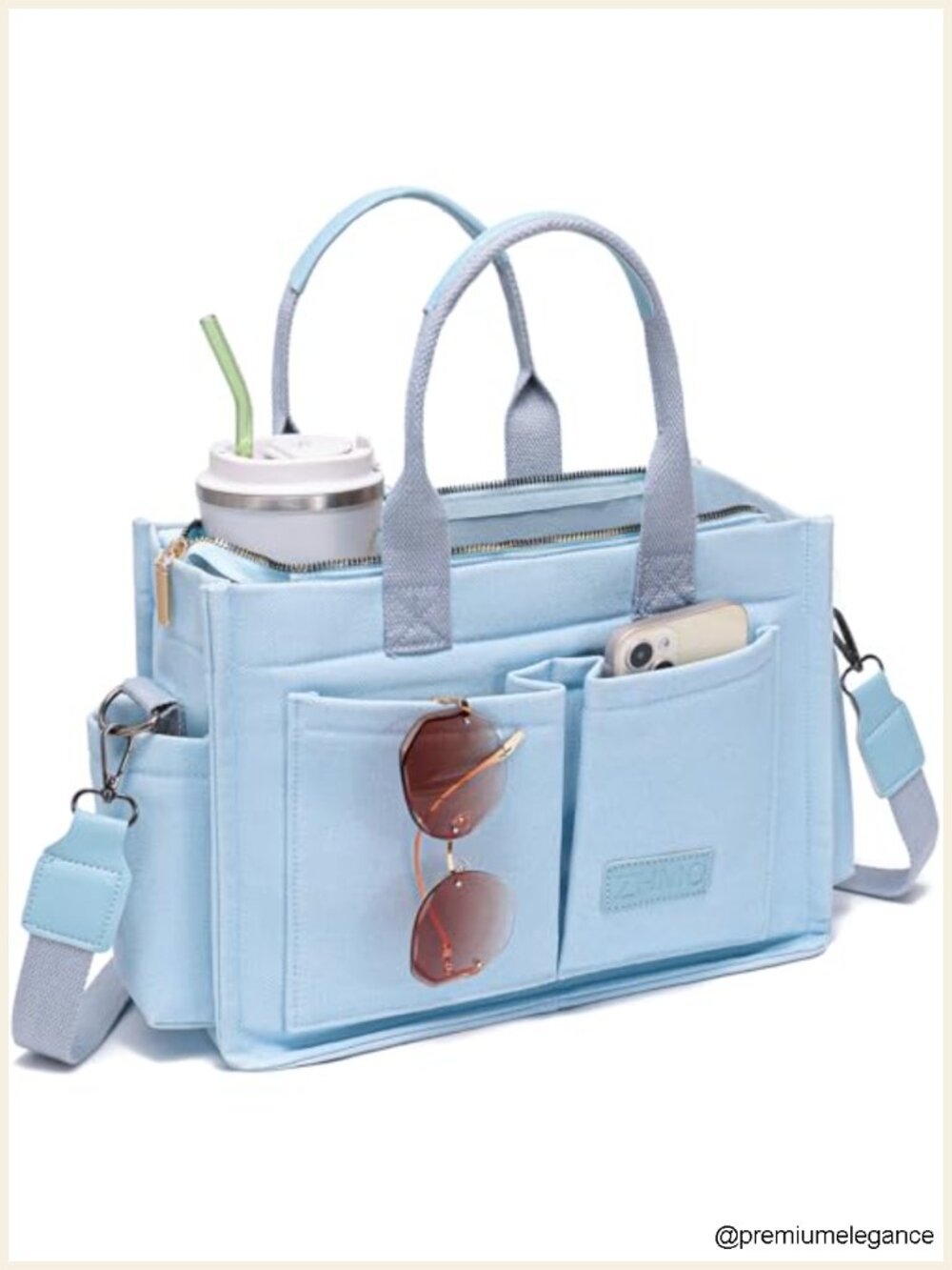 Canvas Tote Bag with Laptop Compartment, Crossbody Strap, Large Handbag for